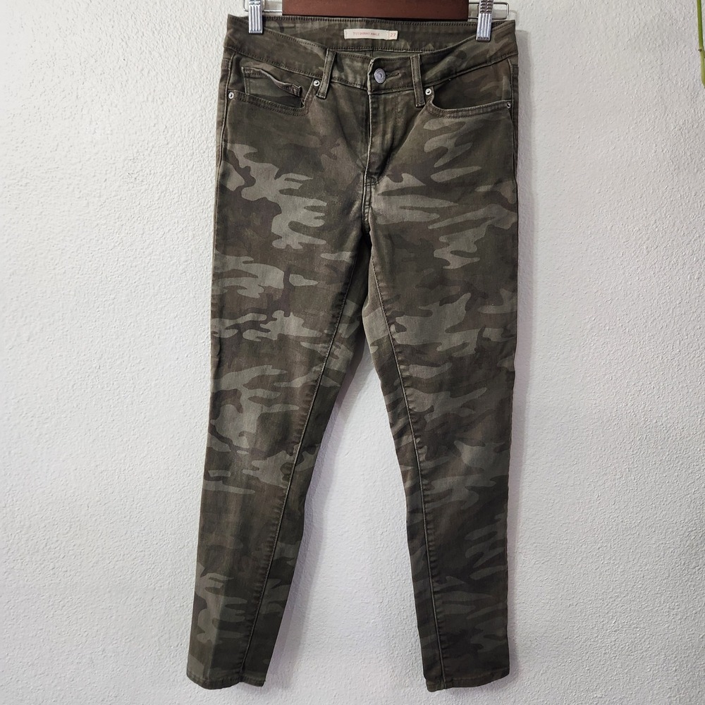 Levis 711 Ankle Skinny‎ Jeans Green Camo pattern Size 27